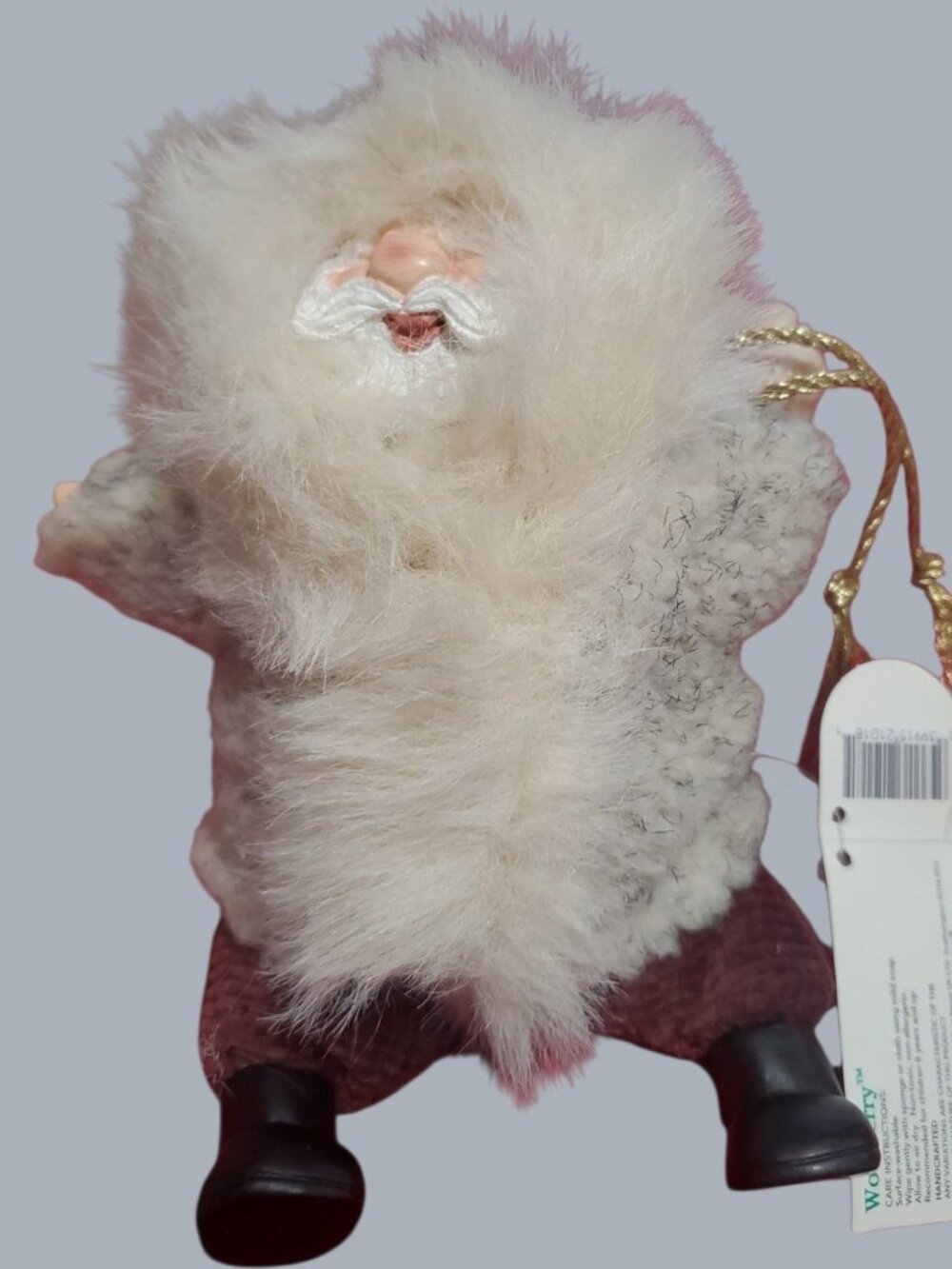 Woolberry Russ Berrie Plush Sitting Santa Wearing Faux Fur Parka & Toy Bag